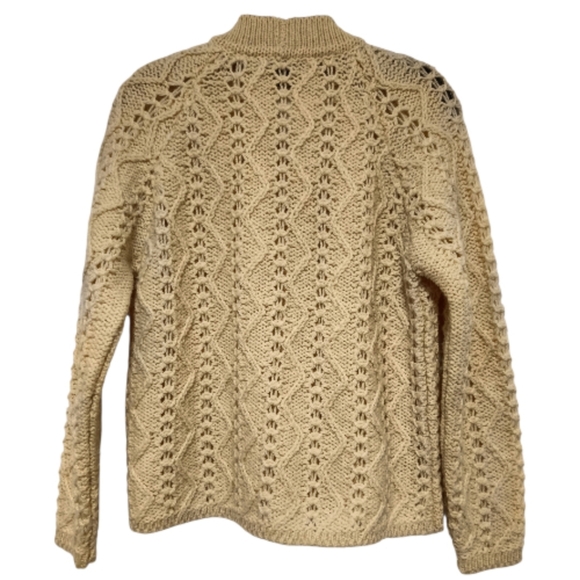 M🎄Pallas Irish Arran Wool Hand knit Cream Knit Cardigan Sweater - Picture 9 of 10